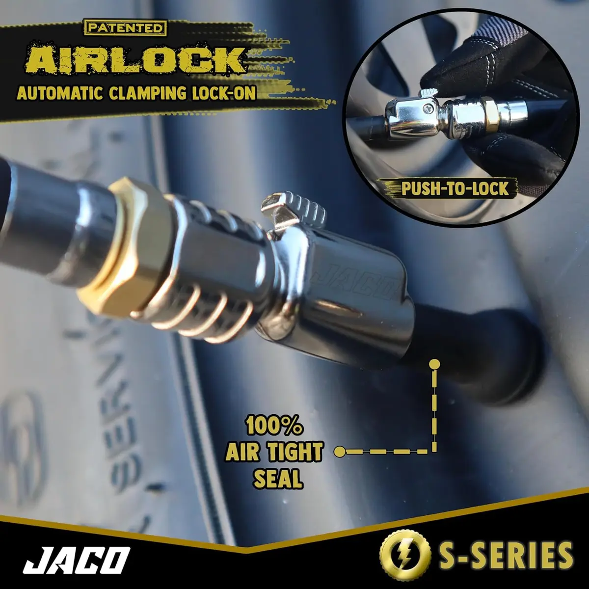 JACO Lightning S-Series Tire Air Chuck 1/4" F-NPT Open Flow | Patented Push-to-Lock Self-Locking Nozzle - view 4