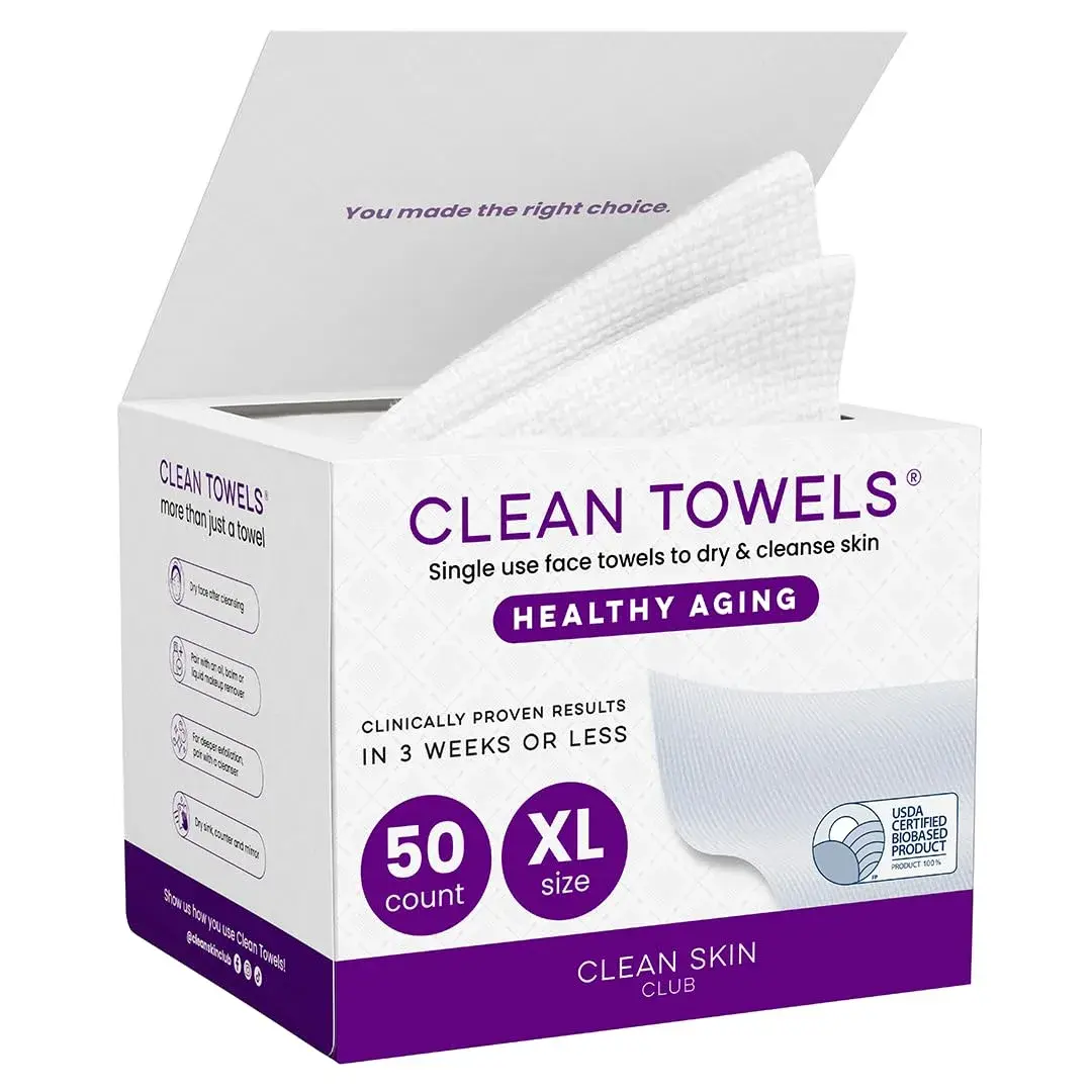 CLEAN SKIN CLUB Healthy Aging Clean Towels XL 50 Count | Clinically Shown to Reduce Fine Lines & Wrinkles - main product image