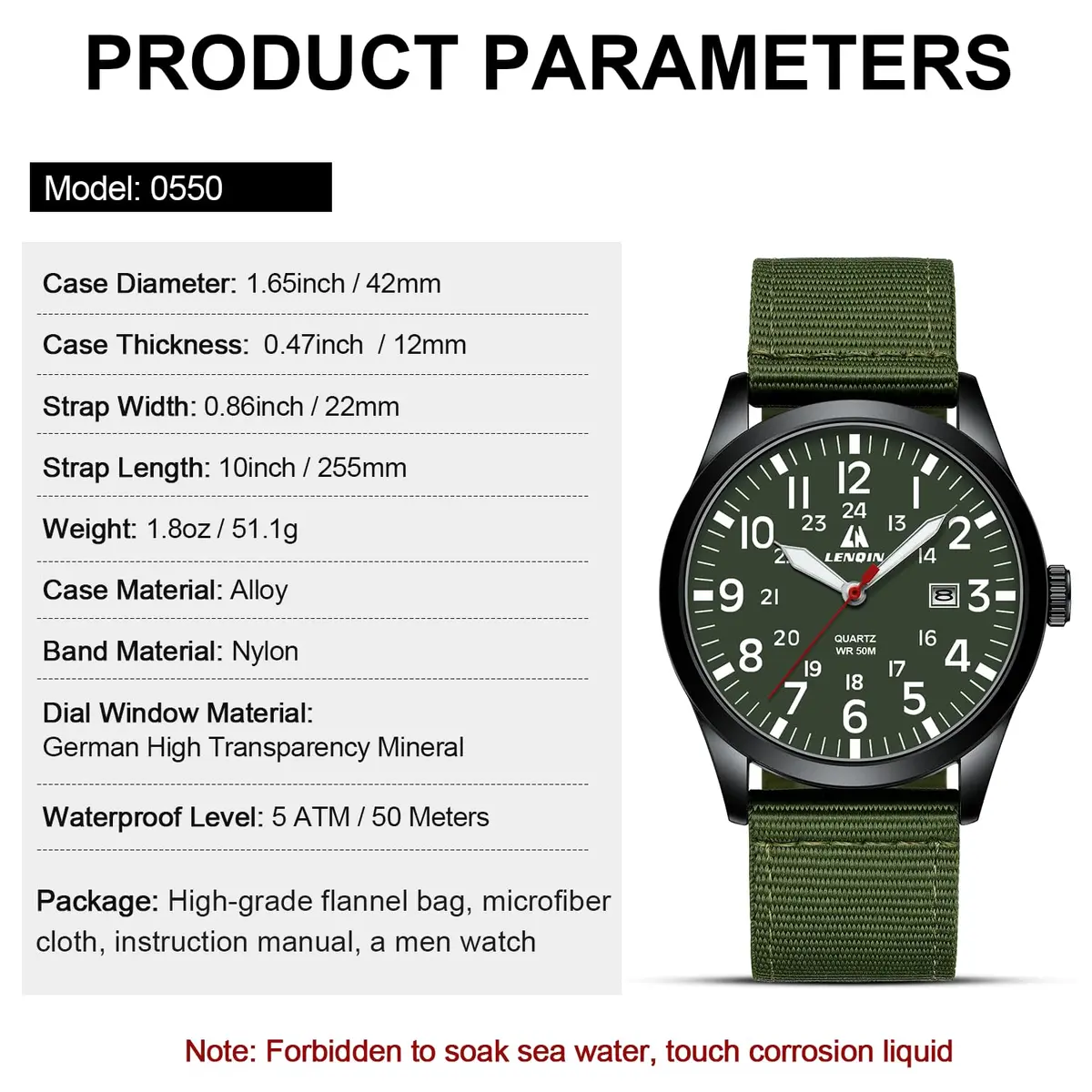LN LENQIN Mens Military Sport Analog Quartz Watch 42mm Waterproof 3ATM | Stylish Tactical Timepiece for Men - view 8