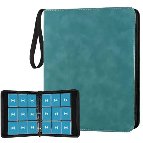 GERMUN 3 Ring 9 Pocket Zipper Card Binder, 720 Double Sided Standard PU Trading Card Album Folder for TCG & Sports Cards (Lake Blue) - main product image