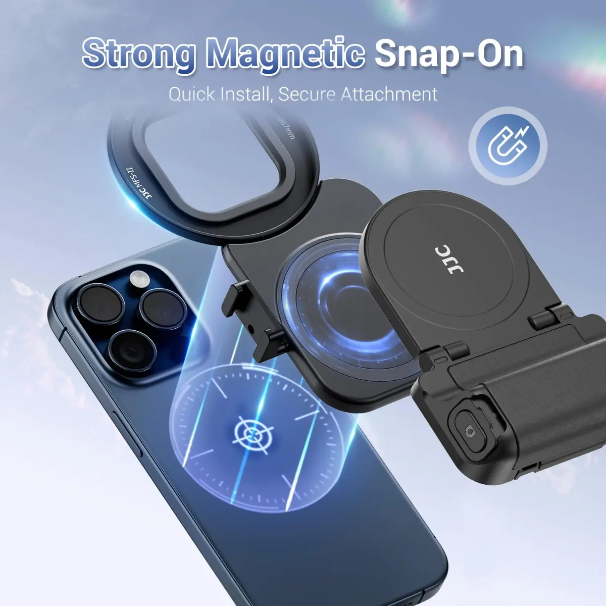 JJC 67mm Magnetic Filter Mount + Snap Grip Set for iPhone 16/15/14 Pro/Pro Max/Plus | Universal Phone Lens Adapter with Cold Shoe & 1/4" Mount - view 3