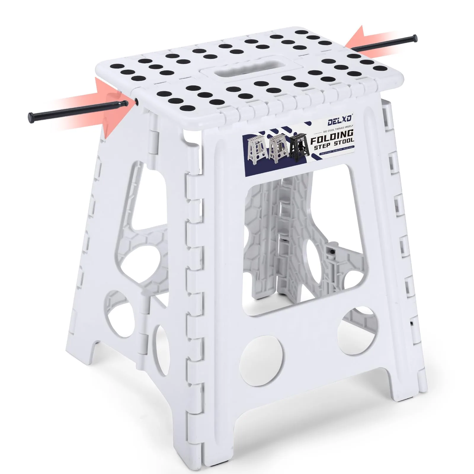Delxo 16 Inch Folding Step Stool White for Kids & Adults | Sturdy Portable Step Stool with Handle - main product image