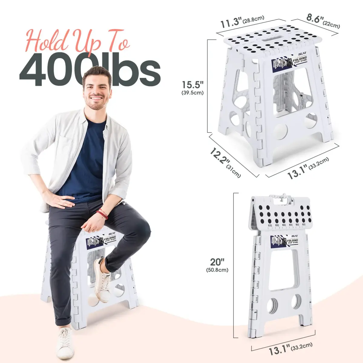Delxo 40.6cm (16 Inch) Folding Step Stool White for Kids & Adults | Sturdy Portable Step Stool with Handle - view 2