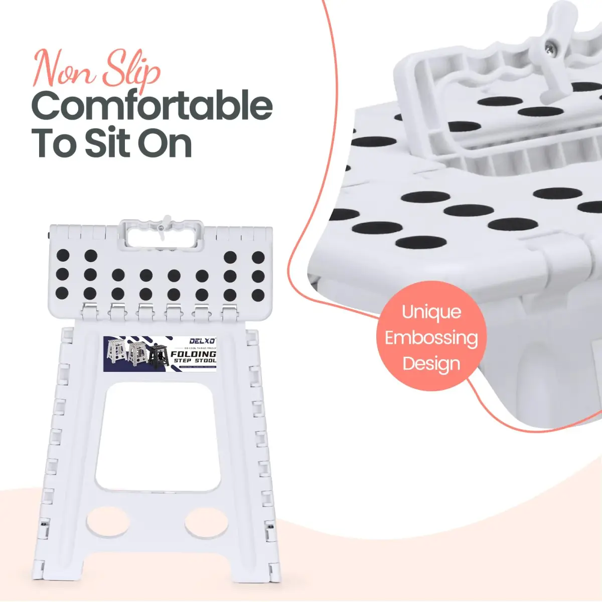 Delxo 40.6cm (16 Inch) Folding Step Stool White for Kids & Adults | Sturdy Portable Step Stool with Handle - view 3