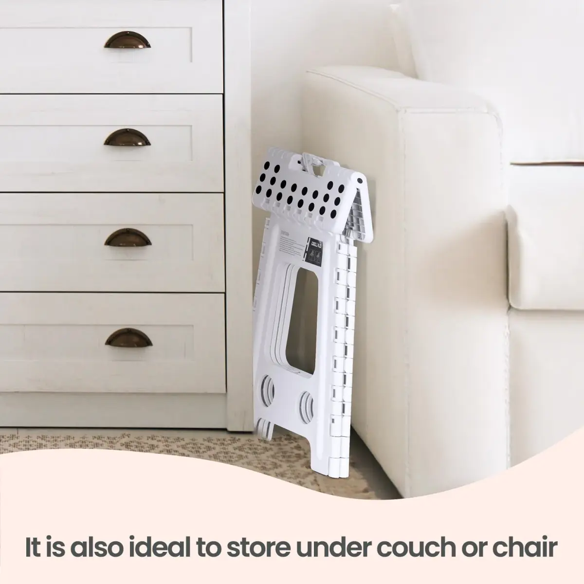 Delxo 40.6cm (16 Inch) Folding Step Stool White for Kids & Adults | Sturdy Portable Step Stool with Handle - view 6