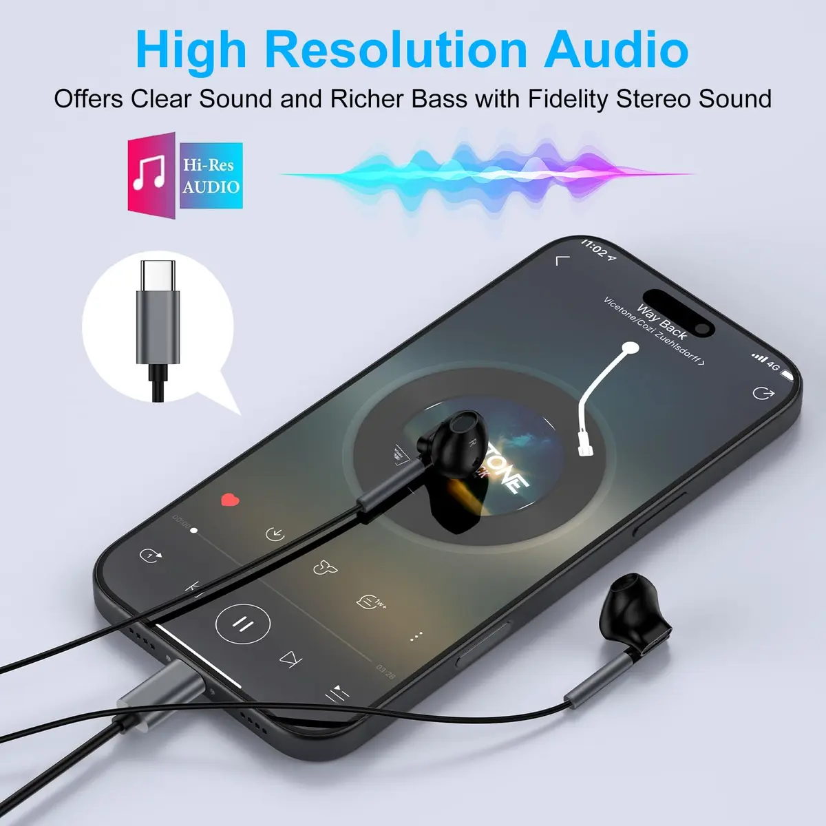 VIFIGEN USB C Wired Earbuds with Microphone | HiFi Stereo Sound, Noise Isolation, 1.2m (4ft) Cable - view 3