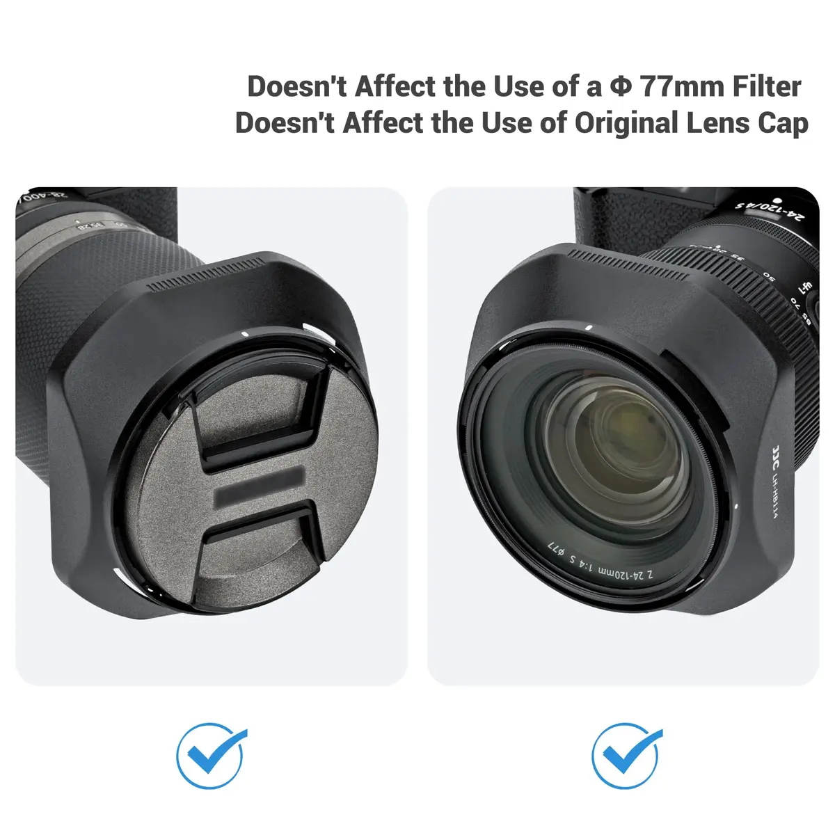 JJC HB-114 Lens Hood for Nikon Z 28-400mm f4-8 VR & Z 24-120mm f4 S Lens | Reversible Shade for 77mm Filter - view 6