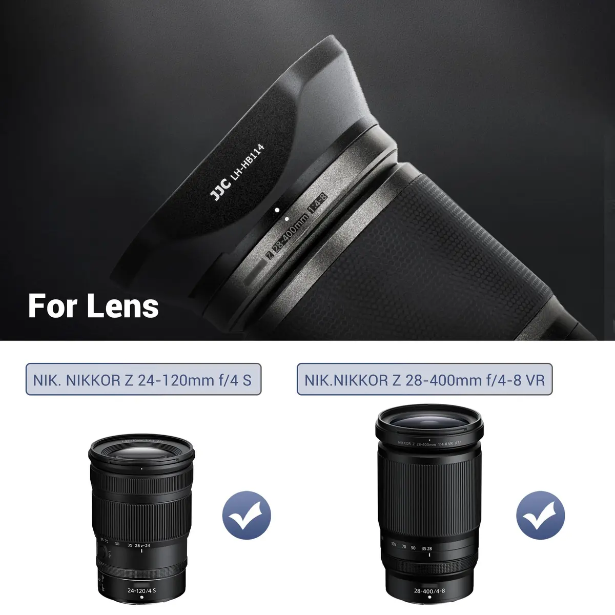 JJC HB-114 Lens Hood for Nikon Z 28-400mm f4-8 VR & Z 24-120mm f4 S Lens | Reversible Shade for 77mm Filter - view 2