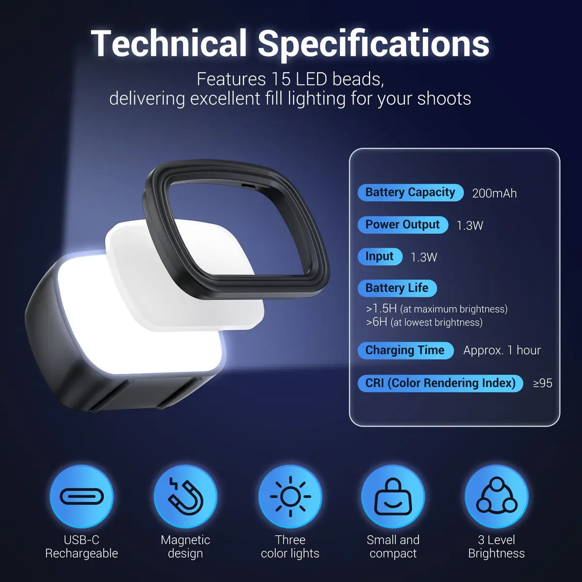 JJC Pocket 3 LED Light for DJI Osmo Pocket 3 & Muse, Magnetic Mini Video Light with 3 Color Modes & 3 Brightness Levels, 15g Lightweight, USB-C Rechargeable - view 5