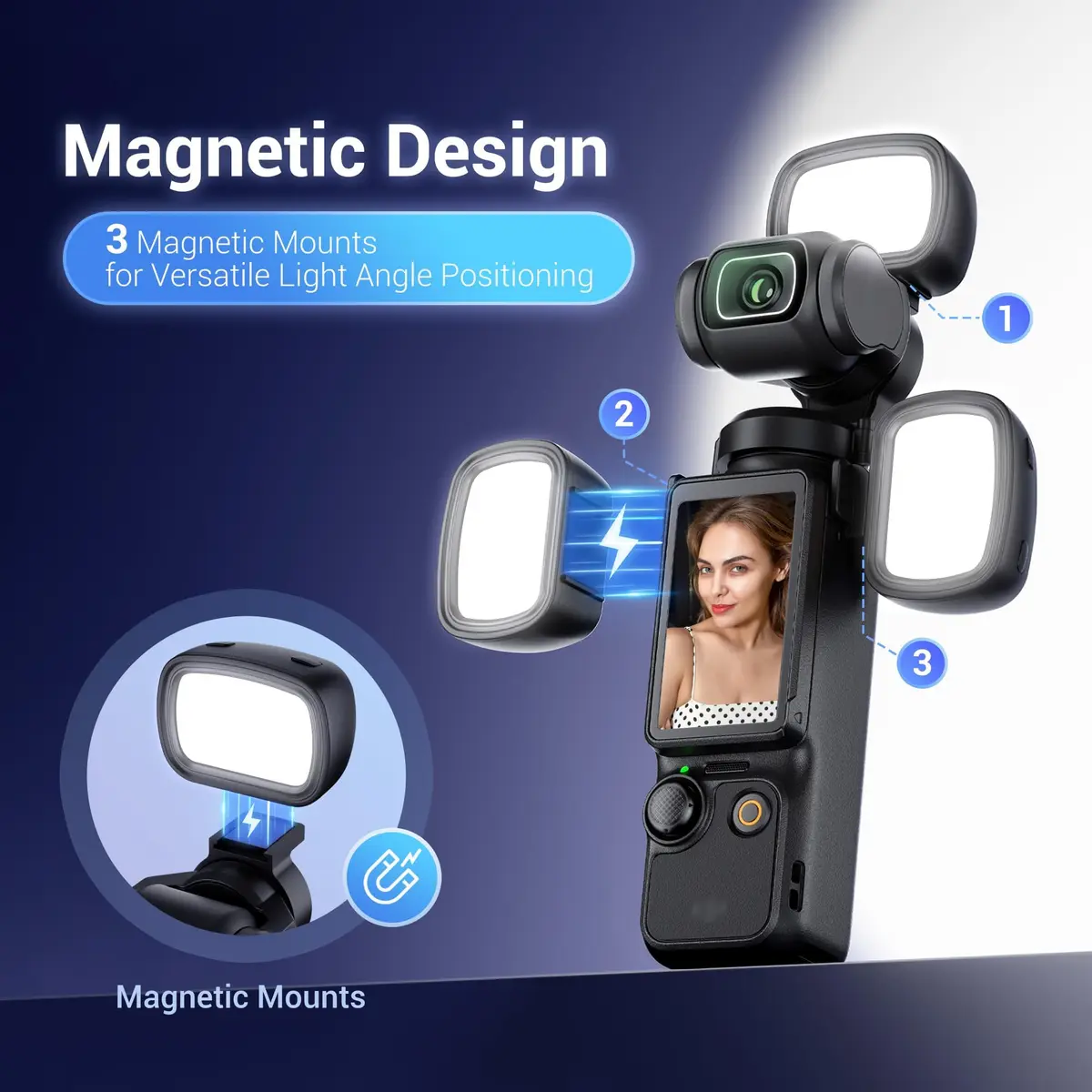 JJC Pocket 3 LED Light for DJI Osmo Pocket 3 & Muse, Magnetic Mini Video Light with 3 Color Modes & 3 Brightness Levels, 15g Lightweight, USB-C Rechargeable - view 2