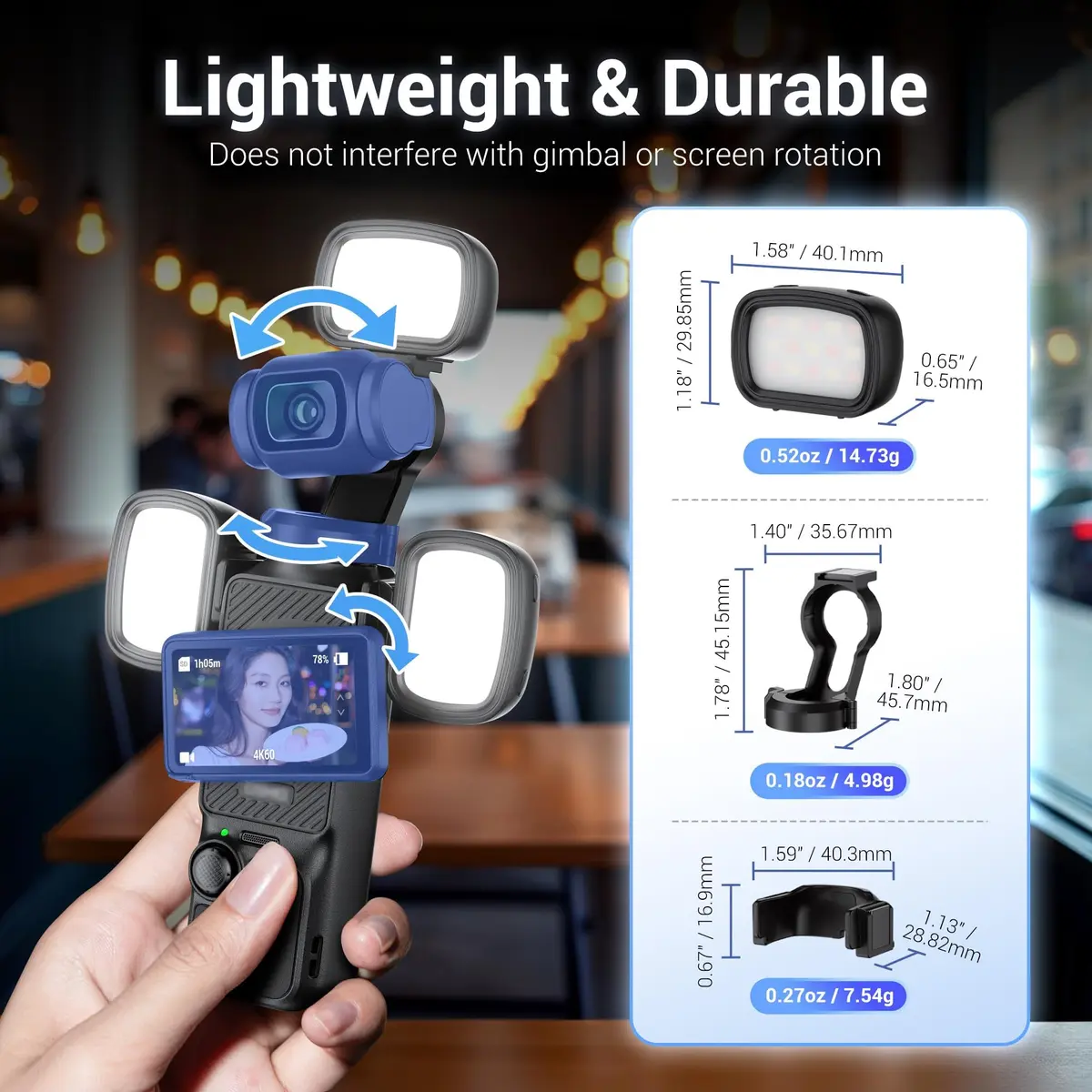 JJC Pocket 3 LED Light for DJI Osmo Pocket 3 & Muse, Magnetic Mini Video Light with 3 Color Modes & 3 Brightness Levels, 15g Lightweight, USB-C Rechargeable - view 4