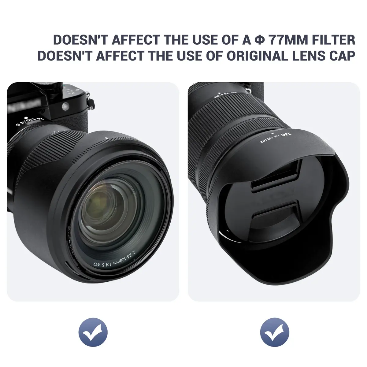 JJC HB-102 Lens Hood for Nikon Z 24-120mm f4 S & 28-400mm f4-8 VR Lenses | Reversible Bayonet Mount Shade - view 6