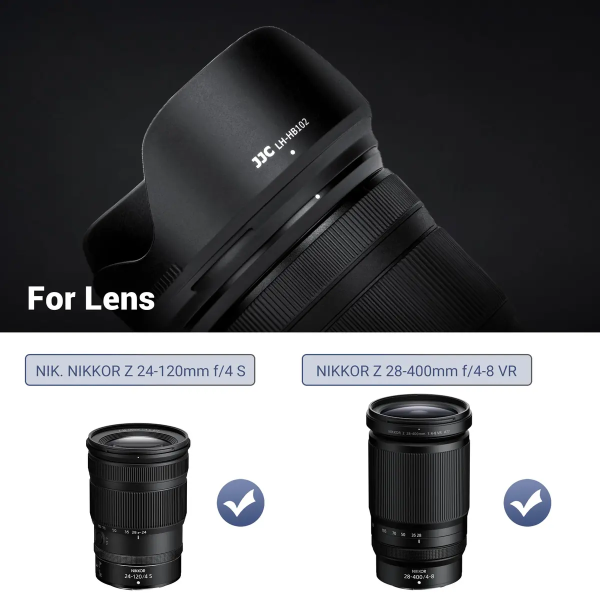 JJC HB-102 Lens Hood for Nikon Z 24-120mm f4 S & 28-400mm f4-8 VR Lenses | Reversible Bayonet Mount Shade - view 2