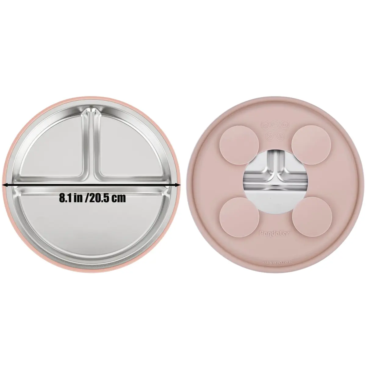 PandaEar 3 Pack Stainless Steel Baby Suction Plates | Divided Toddler Plate for Baby Led Weaning, Non-Slip, Dishwasher Safe (Pink/Linen/Light Pink) - view 5
