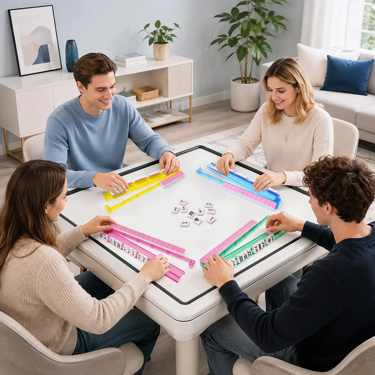 CAYOULR Colourful Mahjong Racks with Pushers Set of 4 | Acrylic Holders for Tabletop Games - view 6