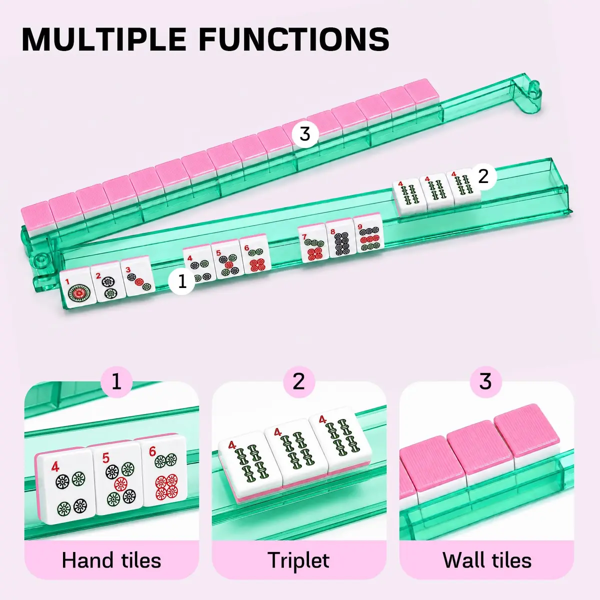 CAYOULR Colourful Mahjong Racks with Pushers Set of 4 | Acrylic Holders for Tabletop Games - view 3