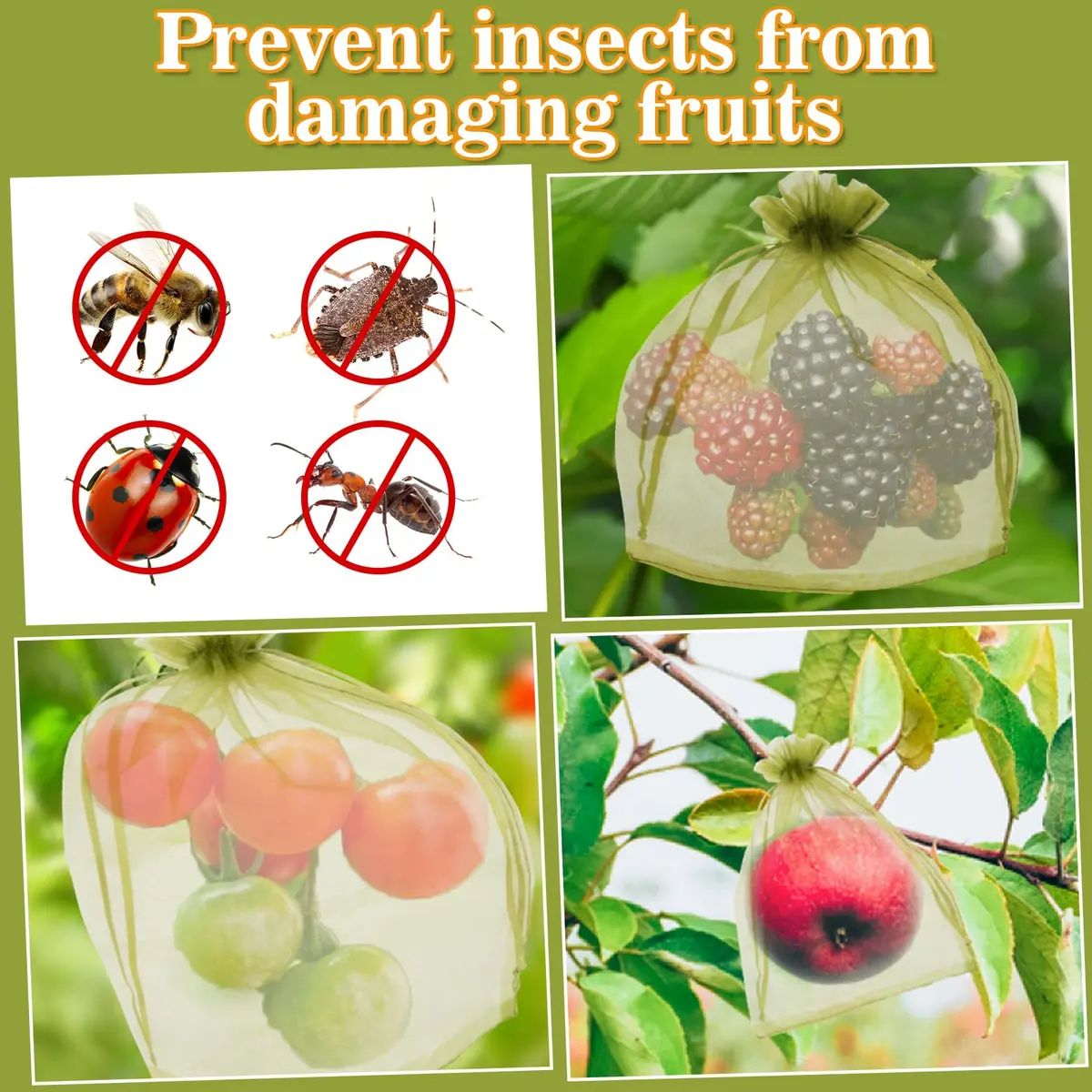 Sukh 100PCS Fruit Protection Bags 6"x8" | Mesh Organza Fruit Nets for Tree & Vegetables - view 6