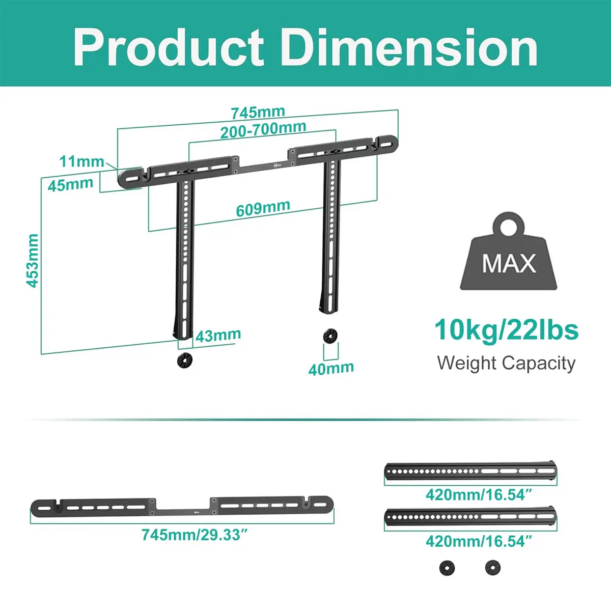 WALI Sonos Arc TV Mount for Sonos Arc & Sonos Arc Ultra, Black | Heavy Duty Wall Mount up to 10kg - view 5