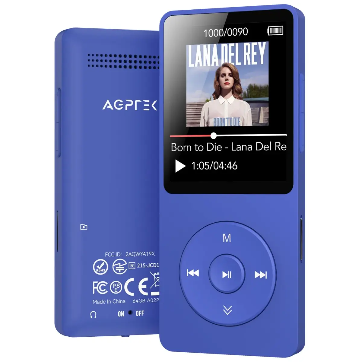 AGPTEK A02 MP3 Player 64GB Blue | Bluetooth 5.3 Portable Music Player with 40-Hour Playback - main product image