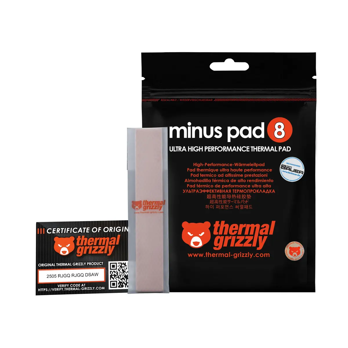 Thermal Grizzly Minus Pad 8 120x20x1.5mm (2 Pack) | High Thermal Conductivity & Compressibility for GPUs & SSDs - view 7