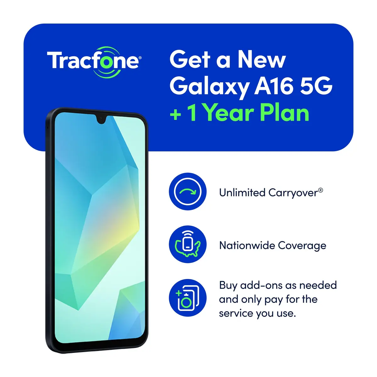 Tracfone Samsung Galaxy A16 5G Phone - 128GB, 1-Yr Plan Included, Black | 6.7-inch FHD+ AMOLED, 50MP Triple Camera, 5G - view 2
