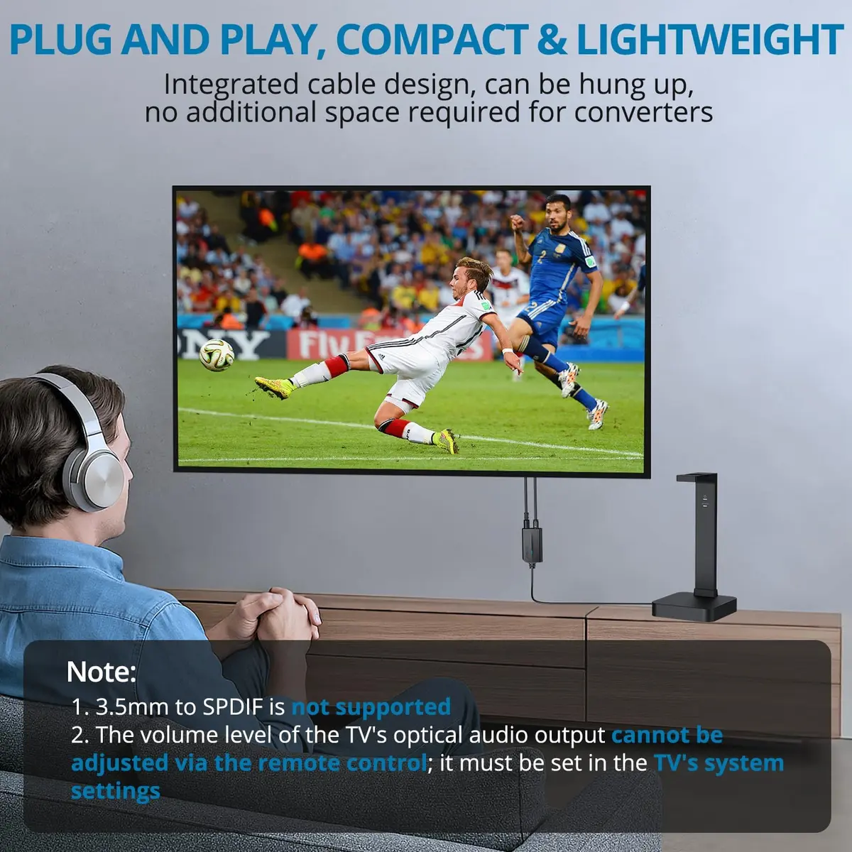 AUTOUTLET Optical to 3.5mm Converter | 192kHz/24-bit DAC | PCM Audio Output | Black - view 5