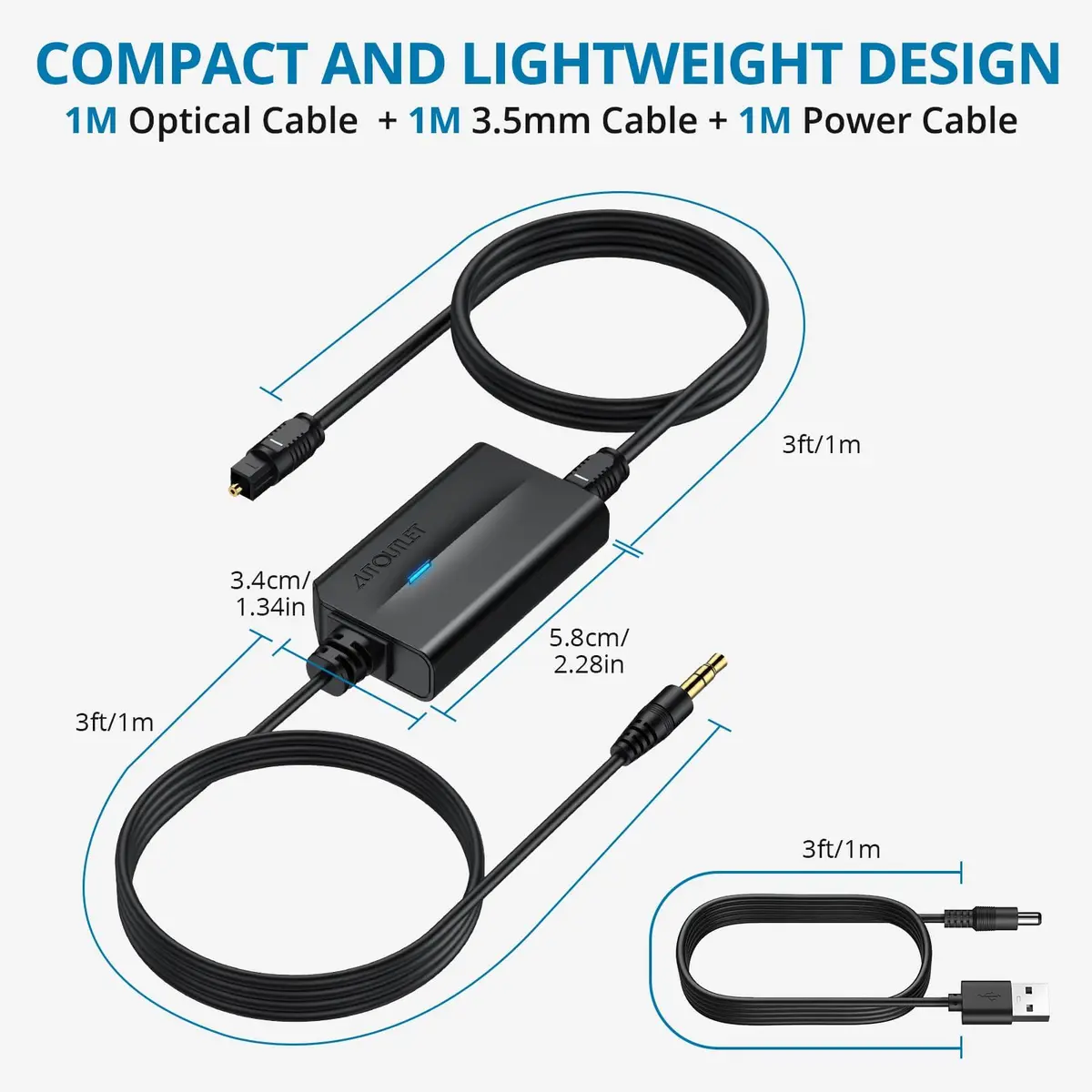 AUTOUTLET Optical to 3.5mm Converter | 192kHz/24-bit DAC | PCM Audio Output | Black - view 6