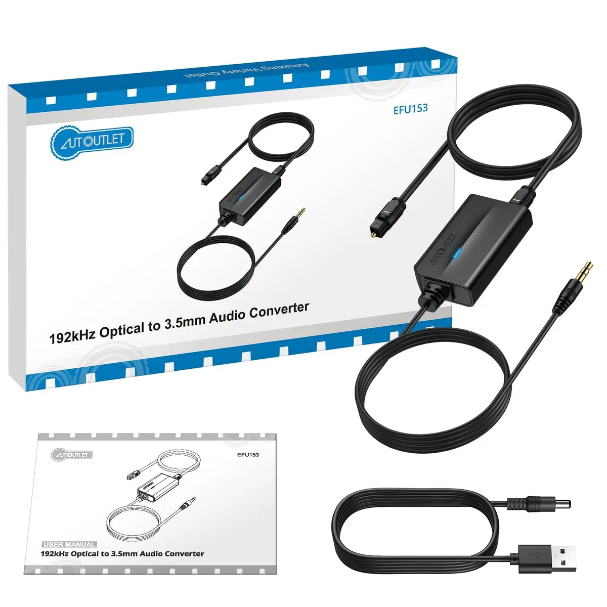 AUTOUTLET Optical to 3.5mm Converter | 192kHz/24-bit DAC | PCM Audio Output | Black - view 8
