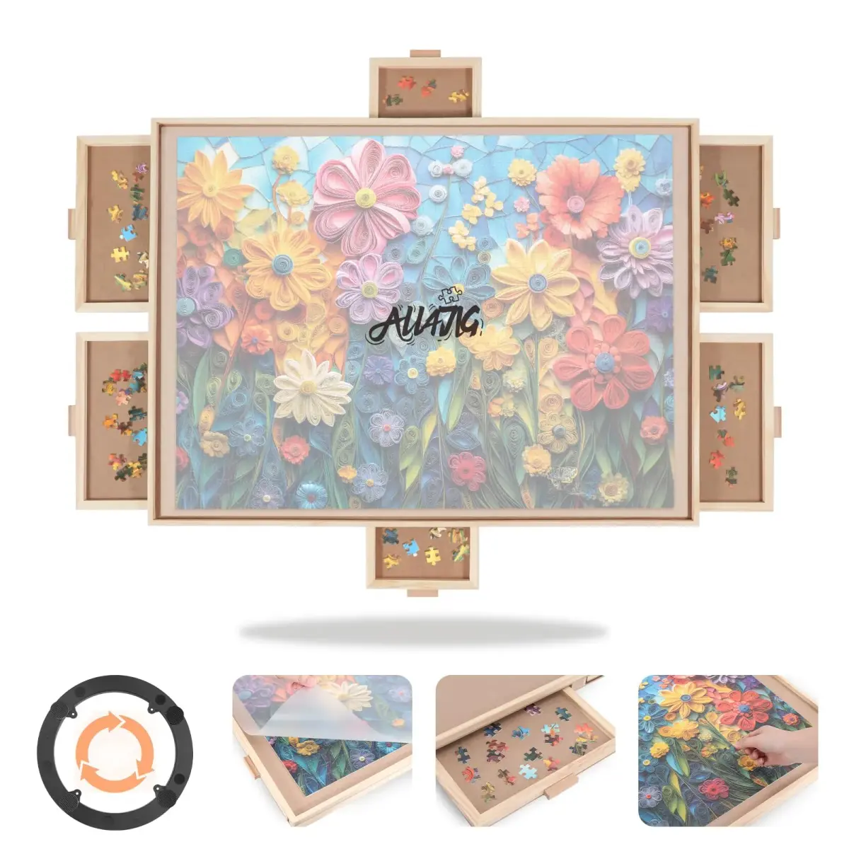 ALL4JIG Rotating Puzzle Board with 6 Drawers & Cover, 5.33 kg (11.75 lb) | Non-Toxic, ASTM-Tested for Adults & Kids - main product image