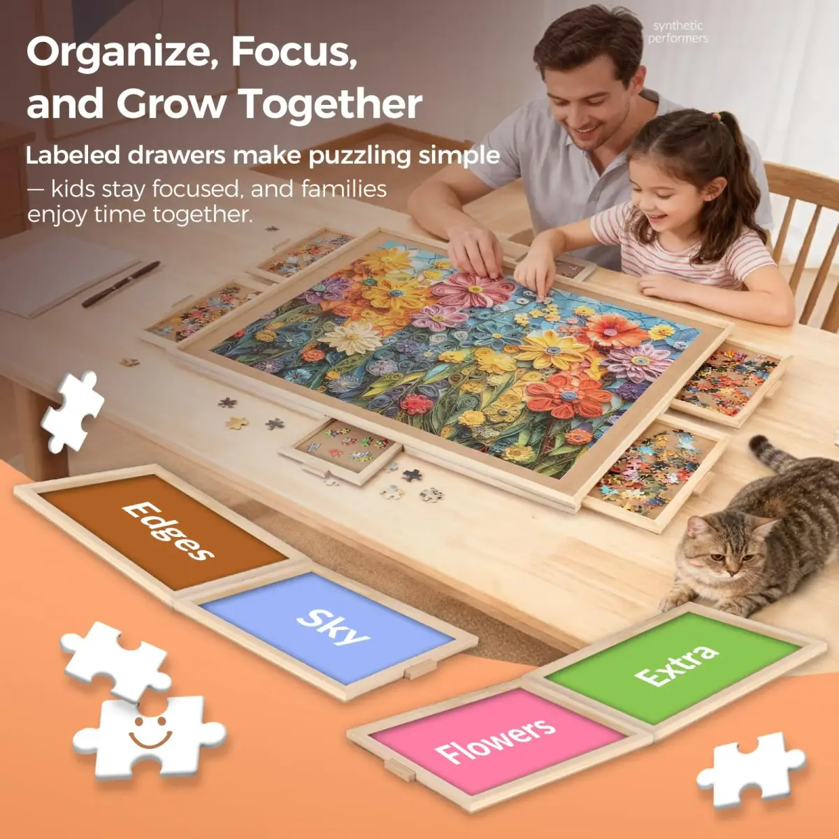 ALL4JIG Rotating Puzzle Board with 6 Drawers & Cover, 5.33 kg (11.75 lb) | Non-Toxic, ASTM-Tested for Adults & Kids - view 3