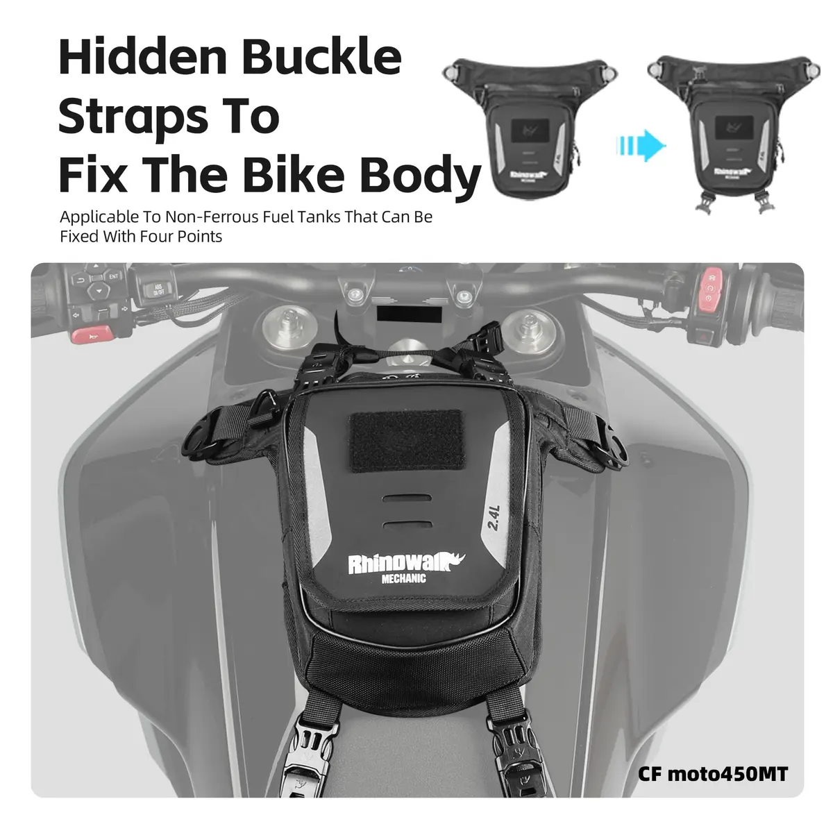 Rhinowalk Motorcycle Fuel Tank Bag, Magnetic Quick Release, Black, One Size | Multifunctional Leg & Waist Bag - view 5
