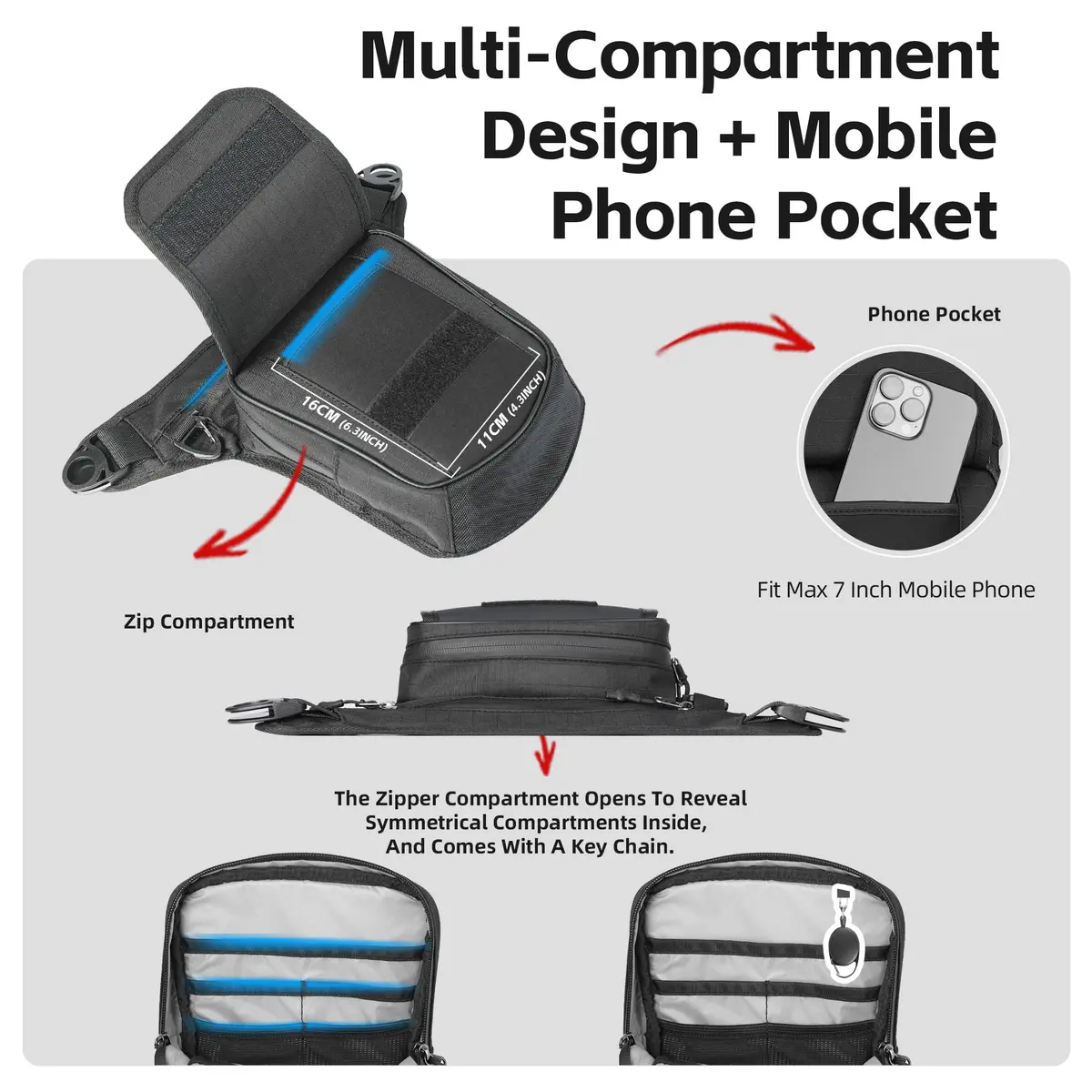Rhinowalk Motorcycle Fuel Tank Bag, Magnetic Quick Release, Black, One Size | Multifunctional Leg & Waist Bag - view 6