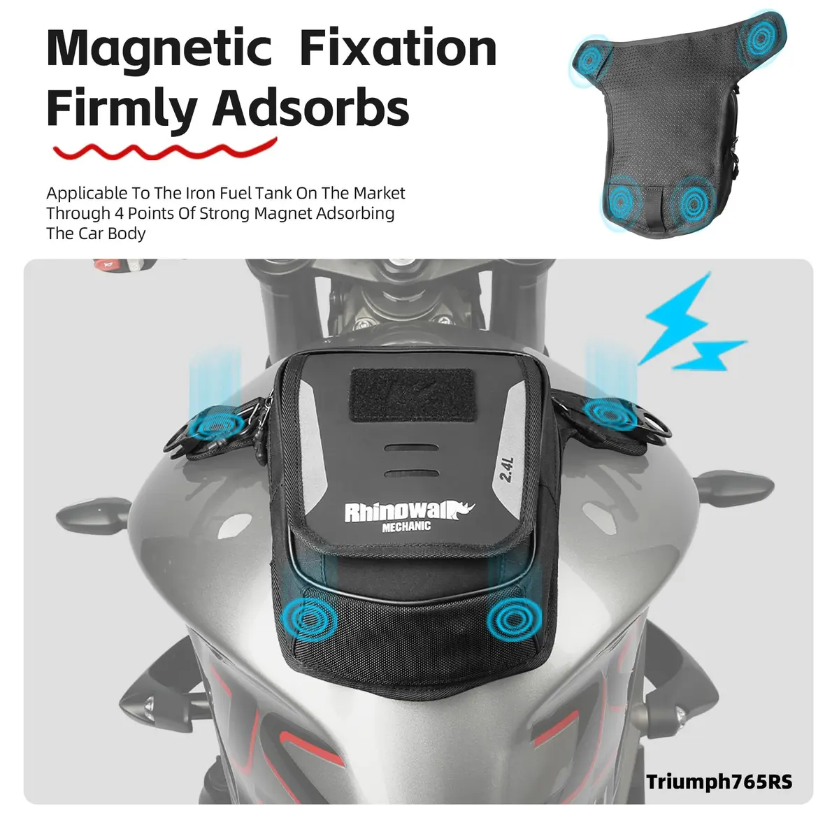 Rhinowalk Motorcycle Fuel Tank Bag, Magnetic Quick Release, Black, One Size | Multifunctional Leg & Waist Bag - view 4