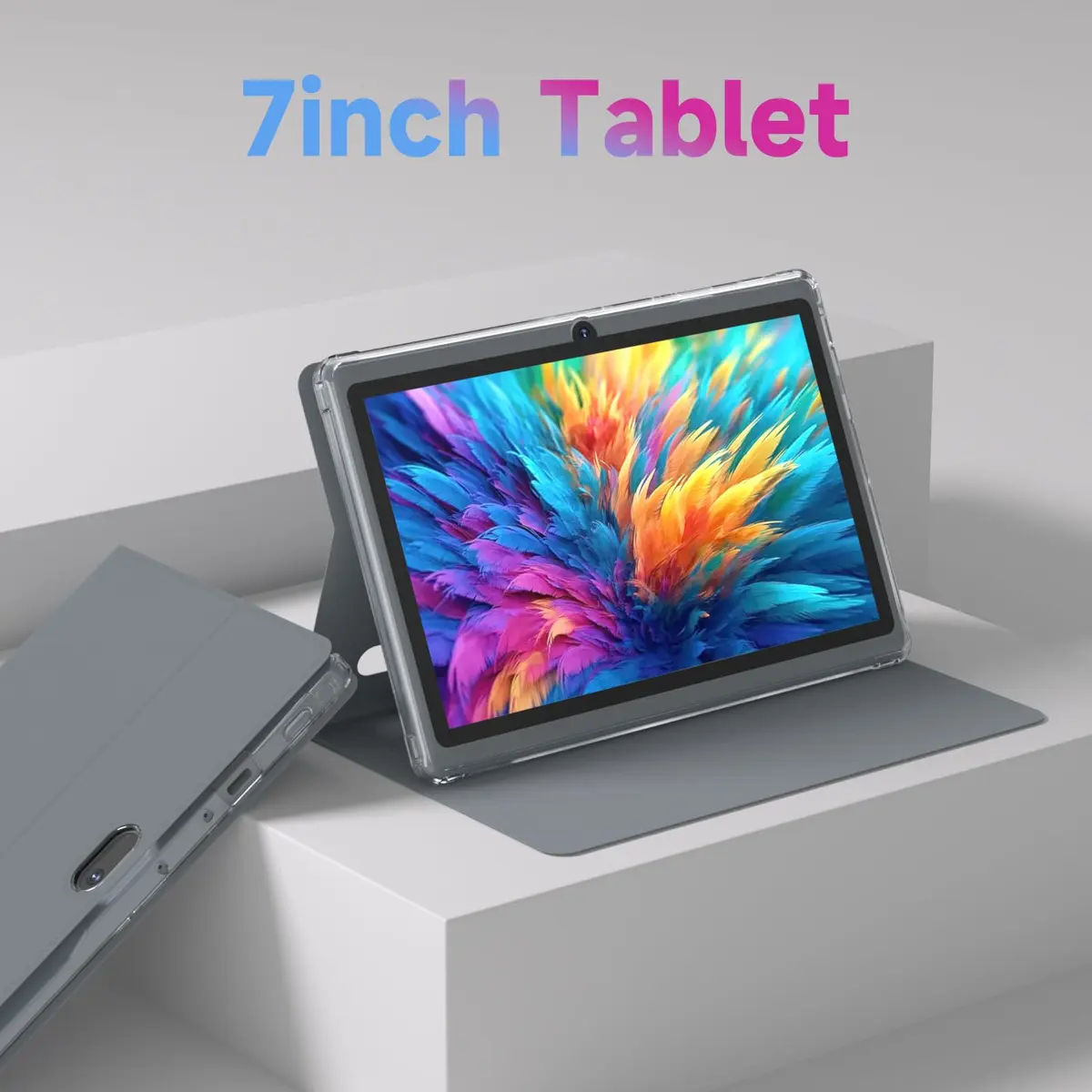 HOTTABLET 7-Inch Android 14 Tablet with Case, 8GB RAM + 32GB Storage, 1024x600 IPS Display, Dual Cameras, Bluetooth 5.0 WiFi Tab (Gray) - view 2