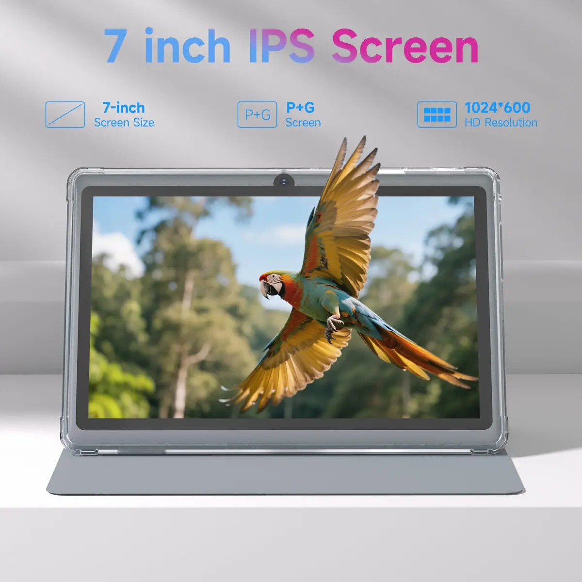 HOTTABLET 7-Inch Android 14 Tablet with Case, 8GB RAM + 32GB Storage, 1024x600 IPS Display, Dual Cameras, Bluetooth 5.0 WiFi Tab (Gray) - view 3