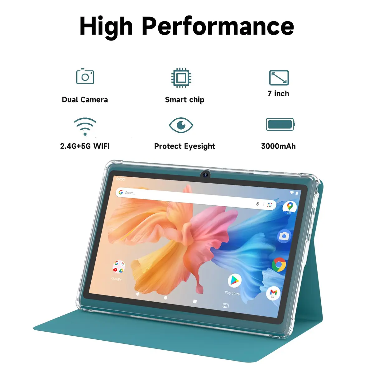 HOTTABLET 7-Inch Android 14 Tablet with Case, 8GB RAM (3+5GB Expand) + 32GB ROM, IPS Screen, Dual Camera, WiFi (Navy) - view 4