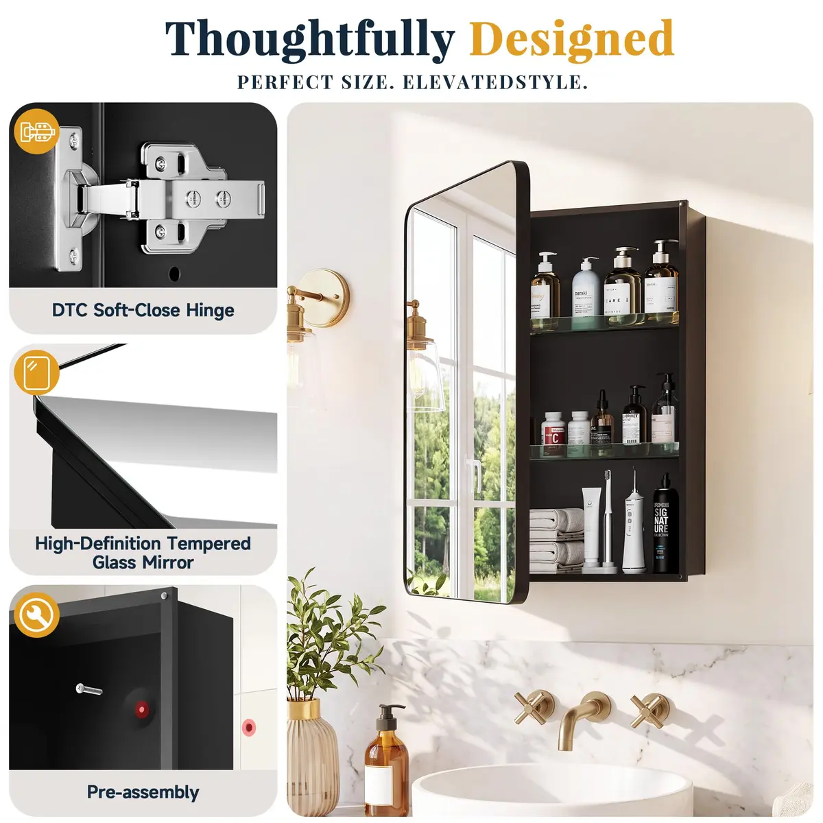 GoTiling Large Bathroom Medicine Cabinet 24x32 | Aluminum Recessed or Surface Mount, Adjustable Shelves - view 7
