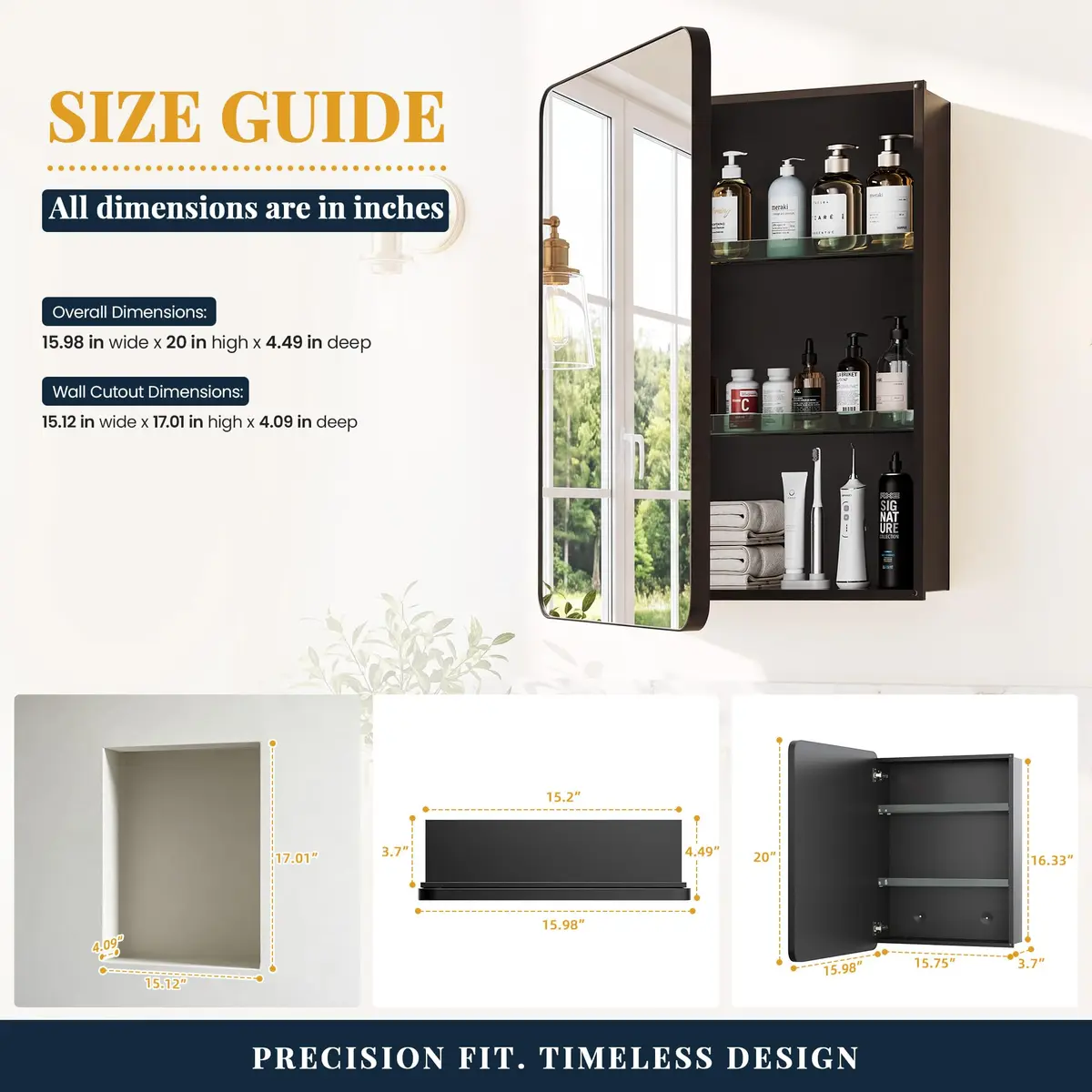 GoTiling 16x20 Medicine Cabinet with Mirror, Black Aluminum, Pre-Assembled | Modern Wall Mount Design - view 2