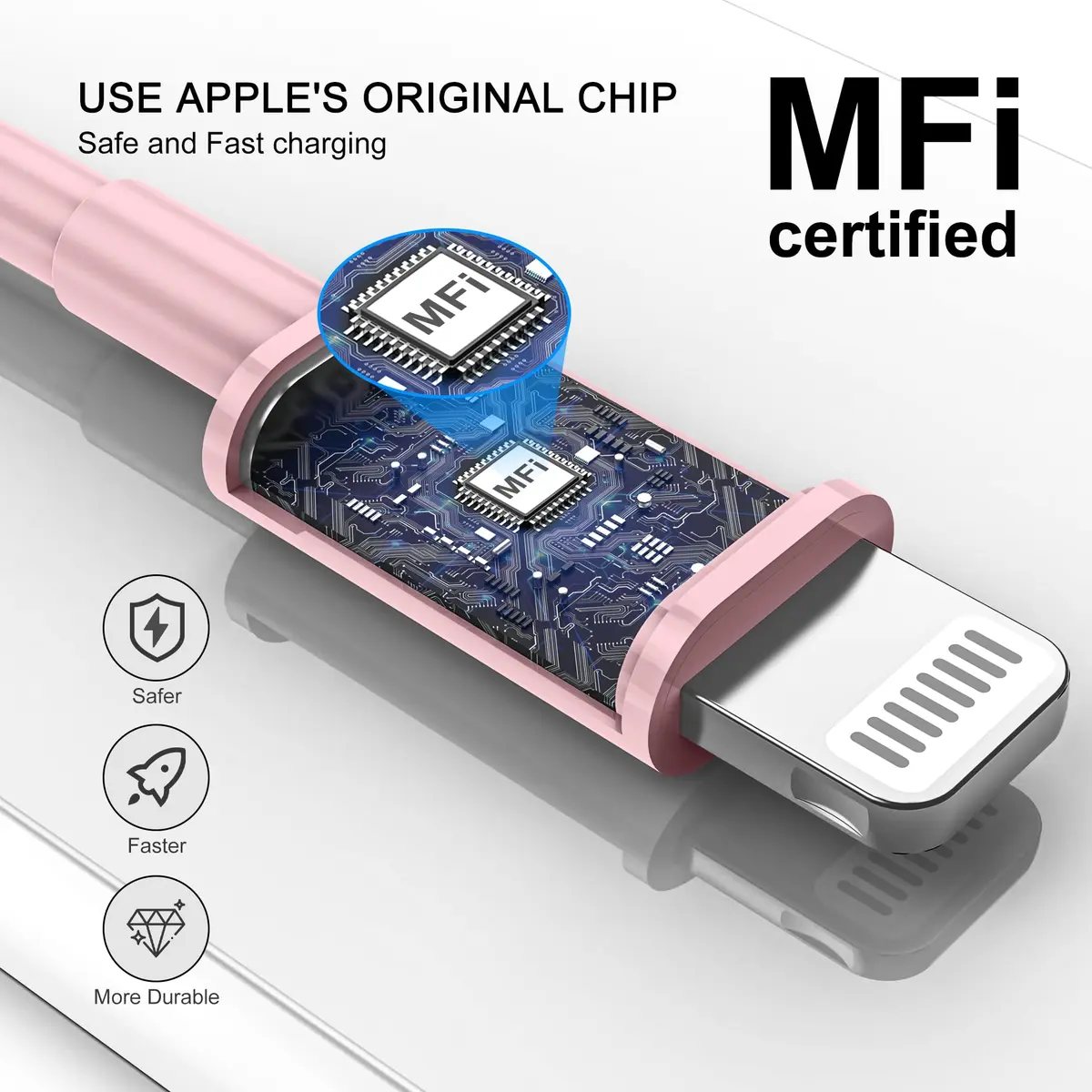 FUPYWP iPhone Car Charger Cord, USB to Lightning Cable, 3FT Pink | CarPlay Compatible & Durable - view 6