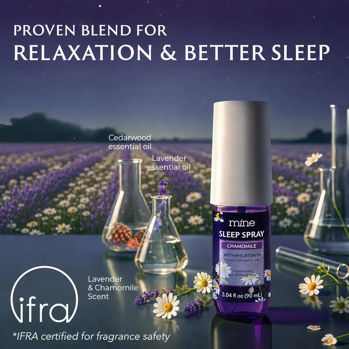Mine Chamomile & Lavender Sleep Spray 90ml (3.04 fl oz) | Natural Essential Oils for Deep Sleep - view 6