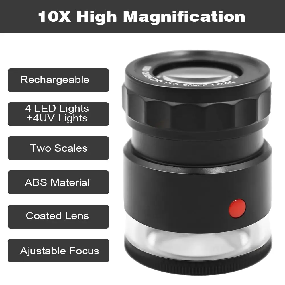 Koparneed 10x Jewelers Loupe Rechargeable with UV & LED Lights | Adjustable Focus for Gemstones & Jewelry Inspection - view 2