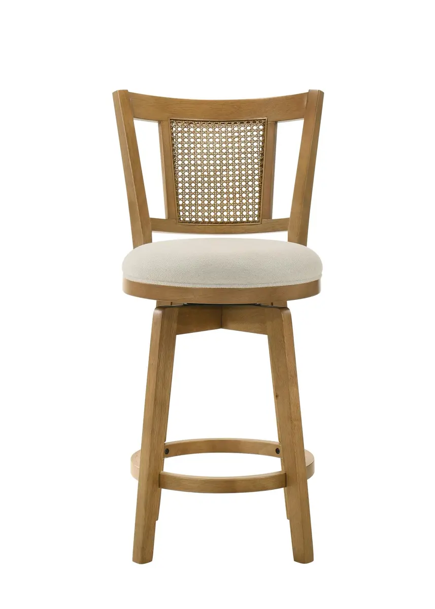 Armen Living Isla 30 in. Amber Glow Rubberwood Swivel Barstool with Ivory Fabric Seat | Elegant, Durable & Comfortable (70-120c) - view 5