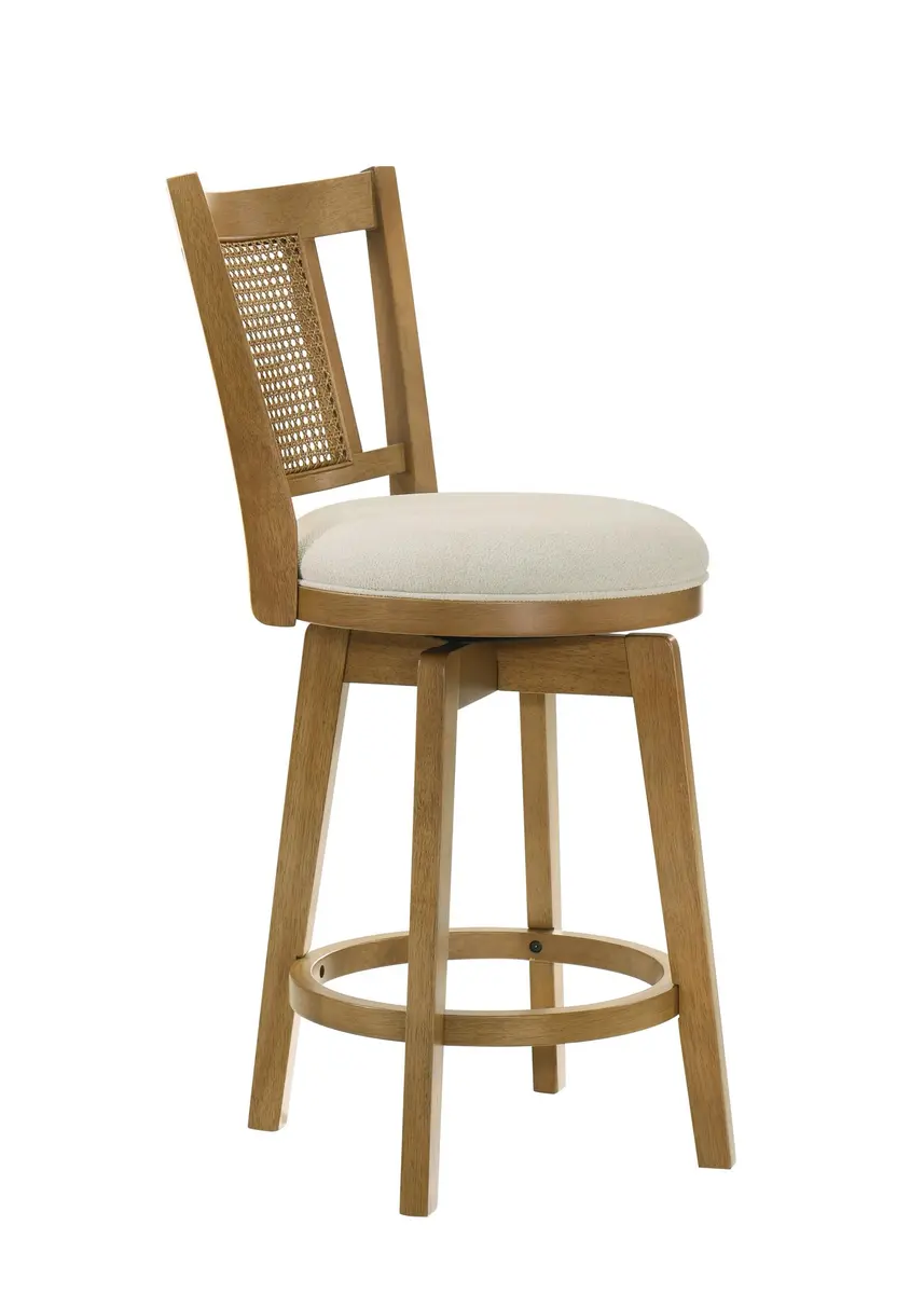 Armen Living Isla 30 in. Amber Glow Rubberwood Swivel Barstool with Ivory Fabric Seat | Elegant, Durable & Comfortable (70-120c) - view 6