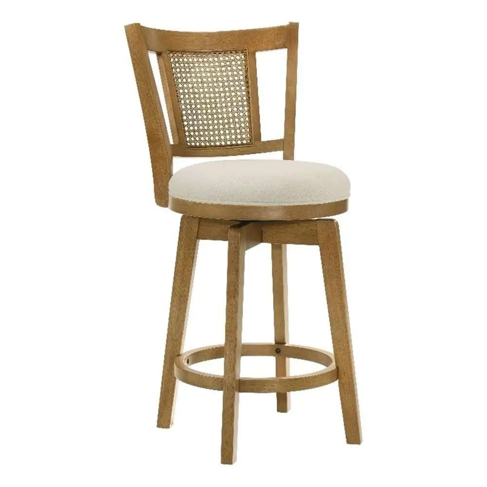 Armen Living Isla 30 in. Amber Glow Rubberwood Swivel Barstool with Ivory Fabric Seat | Elegant, Durable & Comfortable (70-120c) - main product image