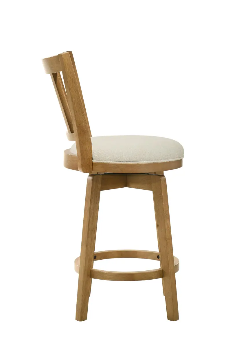 Armen Living Isla 30 in. Amber Glow Rubberwood Swivel Barstool with Ivory Fabric Seat | Elegant, Durable & Comfortable (70-120c) - view 7