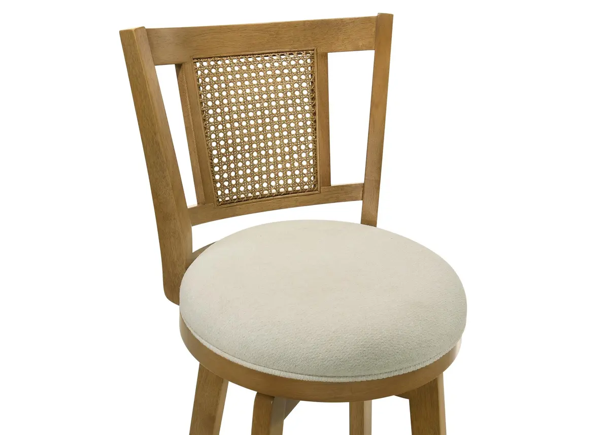 Armen Living Isla 30 in. Amber Glow Rubberwood Swivel Barstool with Ivory Fabric Seat | Elegant, Durable & Comfortable (70-120c) - view 9