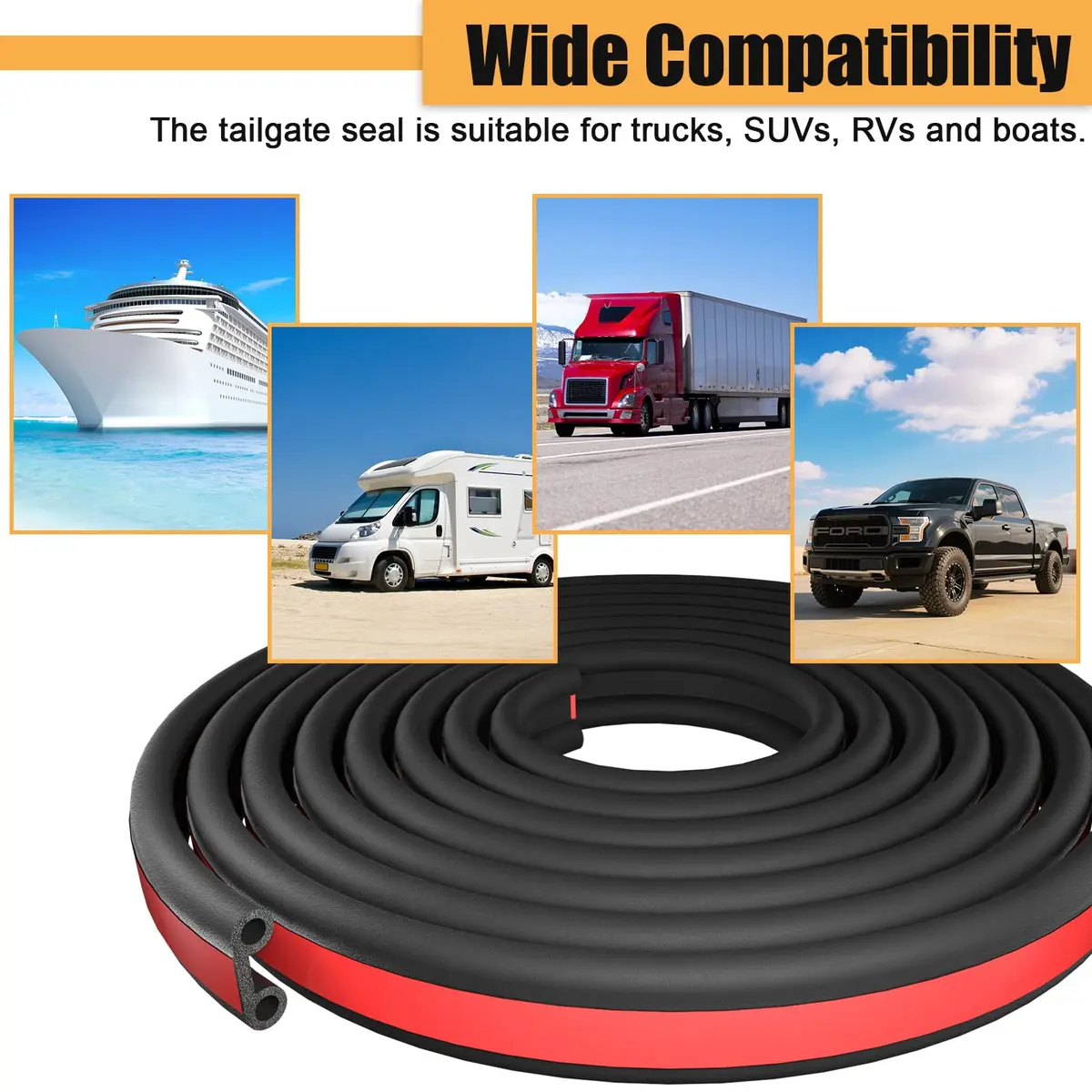 Nayotaa Tonneau Cover Seal Strip - 24.9Ft Truck Tailgate Seal Kit | Rubber Weather Stripping for Pickup Trucks & Camper Shells - view 9