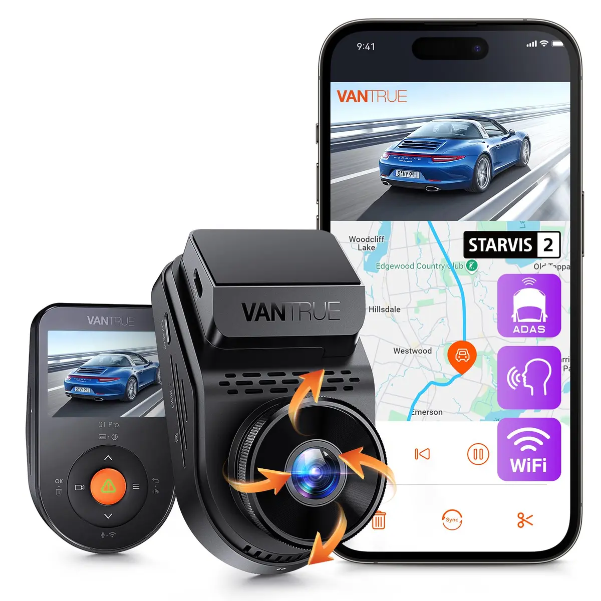 VANTRUE S1 Pro 2.7K STARVIS 2 Mini Dash Cam Front, ADAS AI Car Camera | 158° Wide, Night Vision, GPS, Wi-Fi - main product image