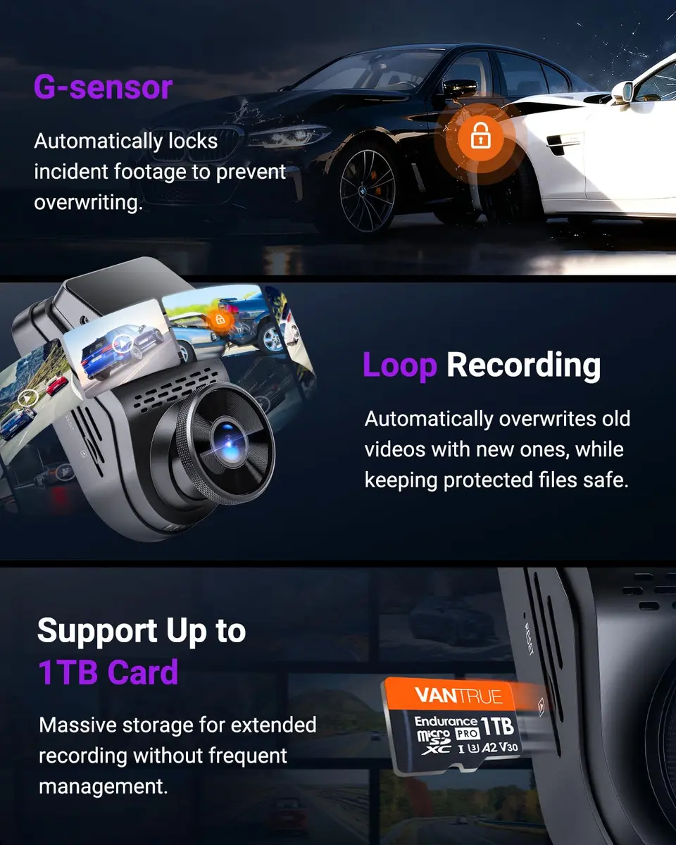 VANTRUE S1 Pro 2.7K STARVIS 2 Mini Dash Cam Front, ADAS AI Car Camera | 158° Wide, Night Vision, GPS, Wi-Fi - view 7