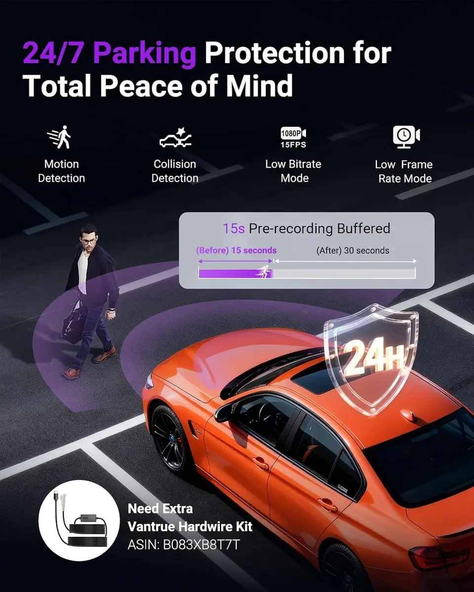 VANTRUE S1 Pro 2.7K STARVIS 2 Mini Dash Cam Front, ADAS AI Car Camera | 158° Wide, Night Vision, GPS, Wi-Fi - view 3